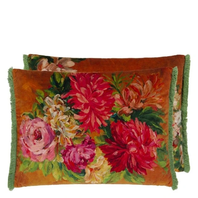 Fleurs D Artistes velvet cushion Orange color