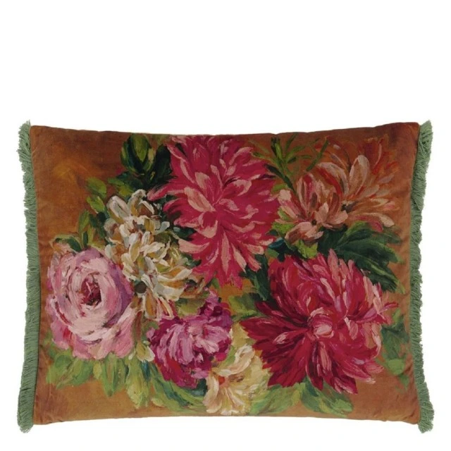 Fleurs D Artistes velvet cushion Orange color