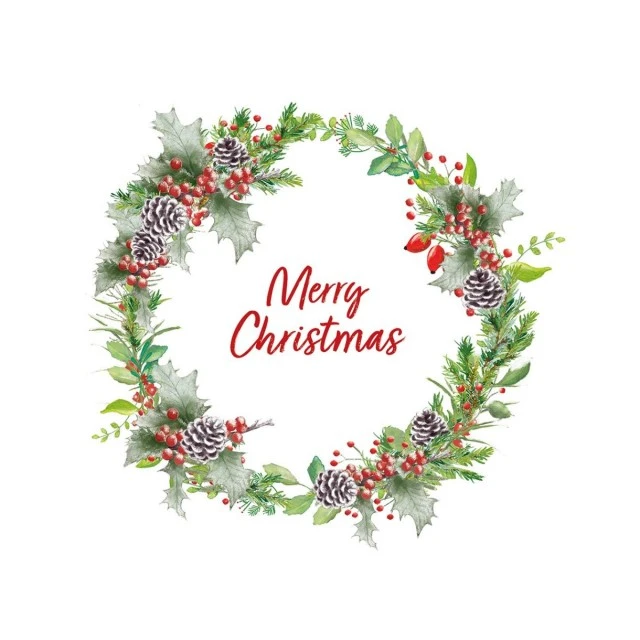 Салфетка 25см 25см 20бр Holiday wreath бяло