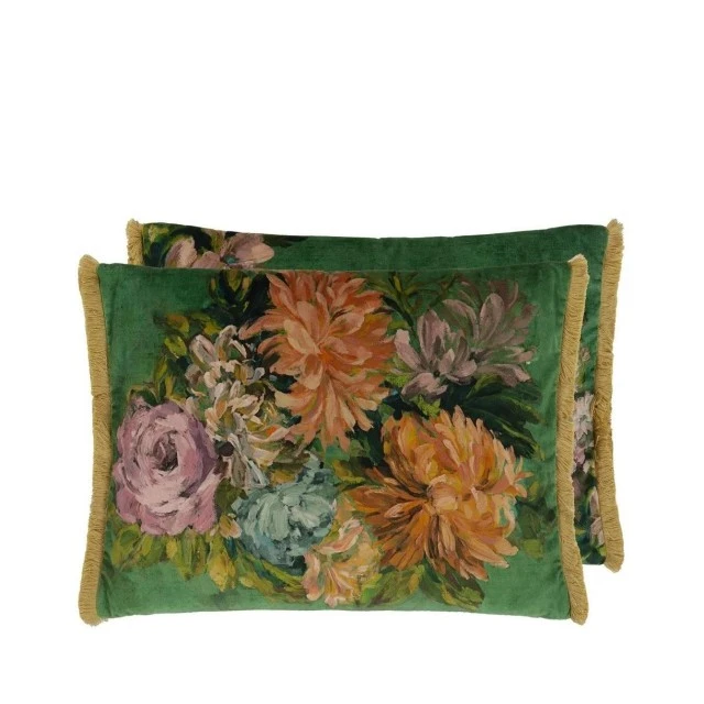 Възглавница Fleurs D Artistes velours Цвят зелено