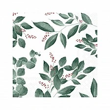Салфетка 25см 25см 20бр Leaves and berries white