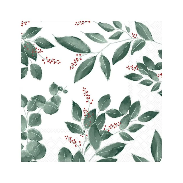 Салфетка 25см 25см 20бр Leaves and berries white