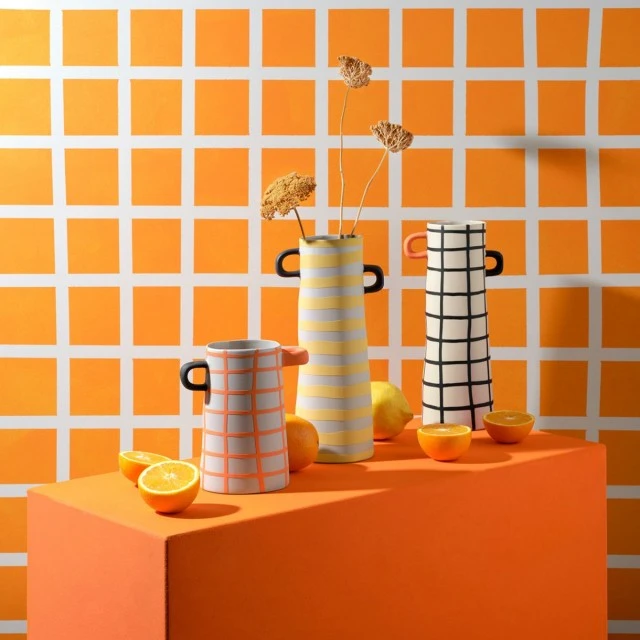 Vase Rayu 17cm Color orange checkered