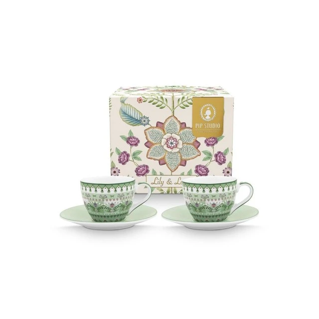 Чаша с чиния 2бр Lily & Lotus 0,120мл Цвят светло зелено