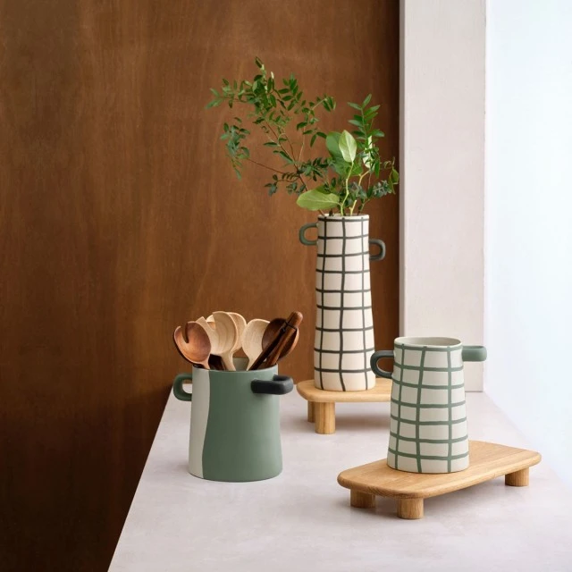 Vase Rayu 28cm Color green check