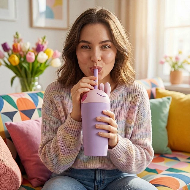 Чаша Bestie Sippy 0,720л Asobu Мотив зайче роза
