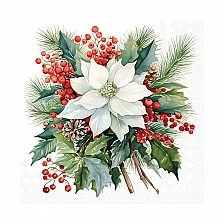 Салфетка 33см 33см 20бр POINSETTIA BOUQUET WHITE Ambiente