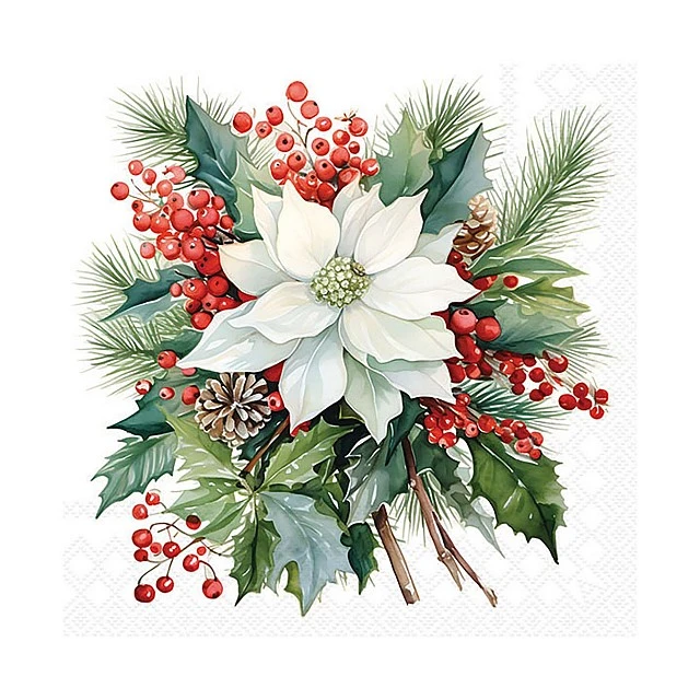 Салфетка 33см 33см 20бр POINSETTIA BOUQUET WHITE Ambiente