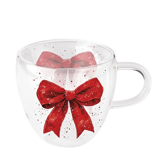 Двустенна стъклена чаша FANCY BOW RED/WHITE Ambiente