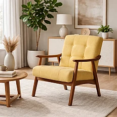 Armchair LEO - walnut - yellow