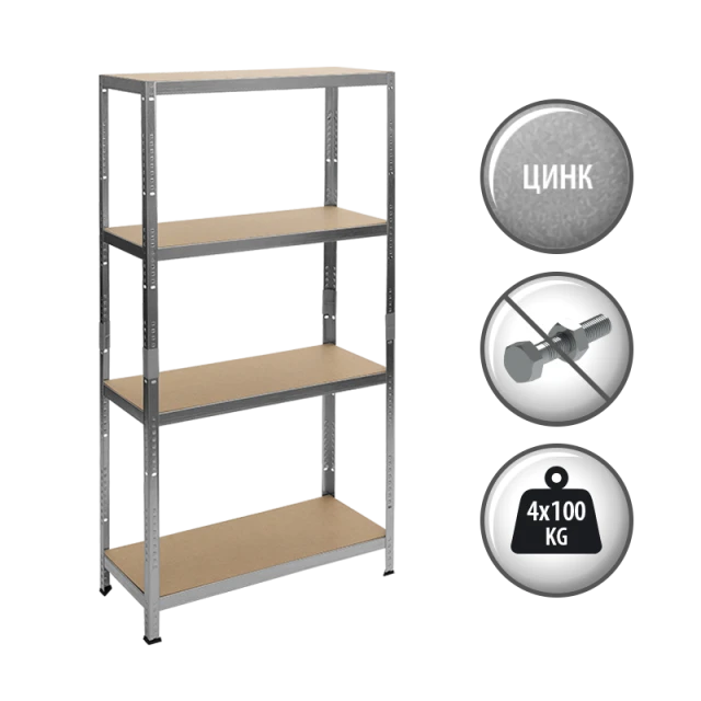 Метален стелаж Carmen CR-1011 - 160х80х40  см, до 100 кг на рафт - цинк