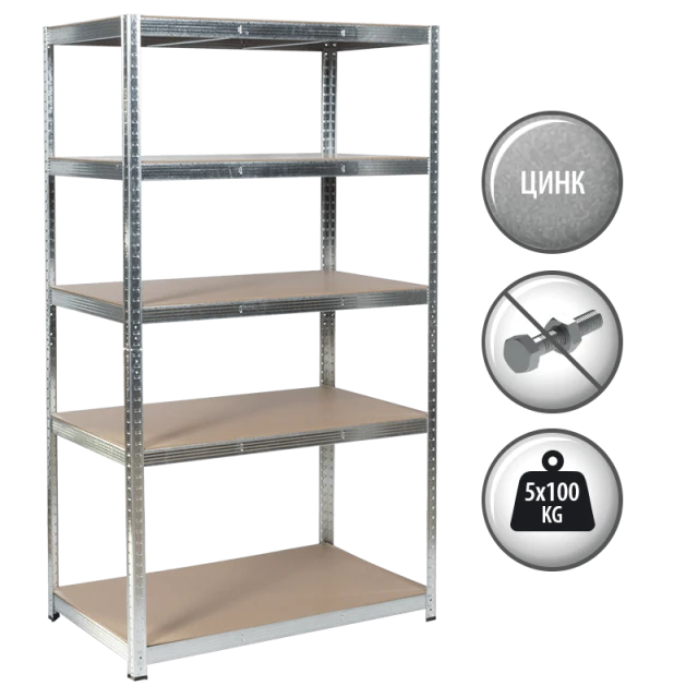 Метален стелаж Carmen CR-1014 - 180х90х40 см, до 100 кг на рафт - цинк
