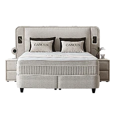 Upholstered bedroom with mattress CANCUN 160 x 200 - beige 04
