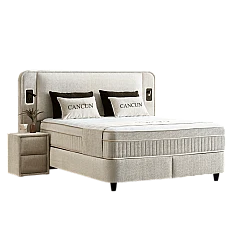 Upholstered bedroom with mattress CANCUN 160 x 200 - cream 01