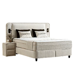 Upholstered bedroom with mattress CANCUN 160 x 200 - cream 01