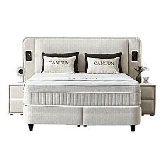 Upholstered bedroom with mattress CANCUN 160 x 200 - cream 01