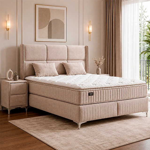 Тапицирана спалня с матрак BELLA 160 x 200 - крем 03