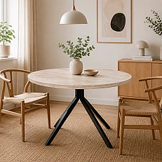 Dining table LUDVIKA - travertine / black