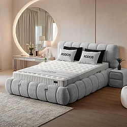 Upholstered bedroom with mattress RODOS 160 x 200 - light gray 326