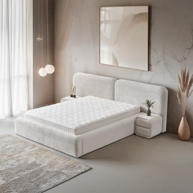 Тапицирана спалня с матрак MYKONOS 160 х 200 - перла SY