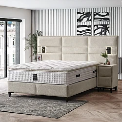 Upholstered bedroom set with mattress MATHILDA 160 x 200 - beige 01