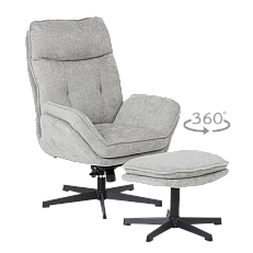 Armchair with stool ANDREA - light gray