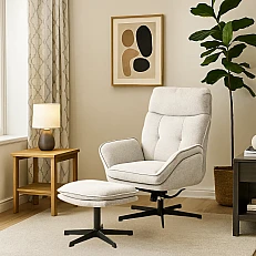 Armchair with stool ANDREA - champagne