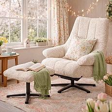 Armchair with stool ALFENA - cream