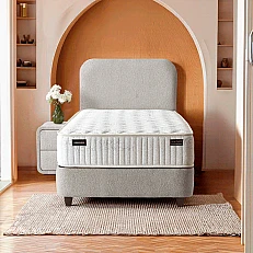 Upholstered bed with mattress COMO PRO 90 x 200 - pearl SY
