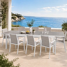 Extendable garden table MAKRI - white / gray