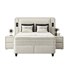 Upholstered bedroom with mattress CANCUN 140 X 200 - cream 01