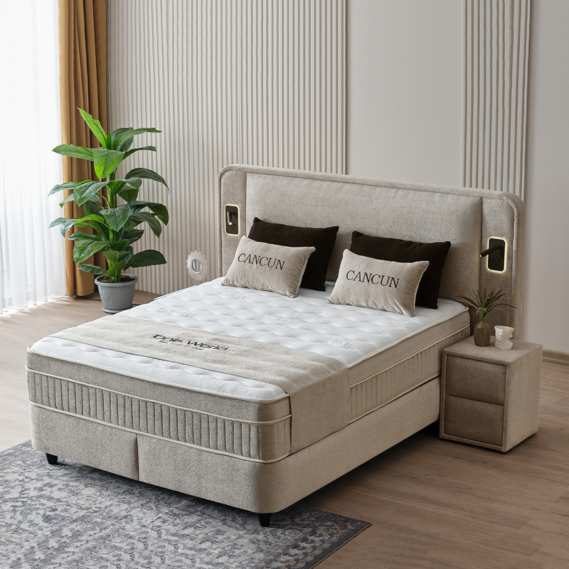 Upholstered bedroom with mattress CANCUN 160 x 200 - beige 04