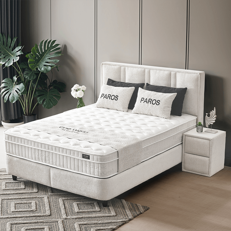 Тапицирана спалня с матрак PAROS 140 х 200 - крем AN
