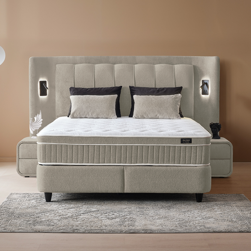 Upholstered bedroom with mattress JULIE 180 x 200 - Beige 04