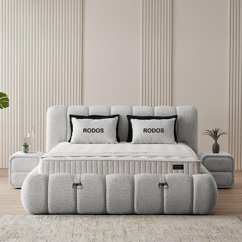 Upholstered bedroom with mattress RODOS 160 x 200 - light gray 326