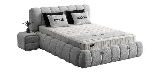 Upholstered bedroom with mattress RODOS 160 x 200 - light gray 326