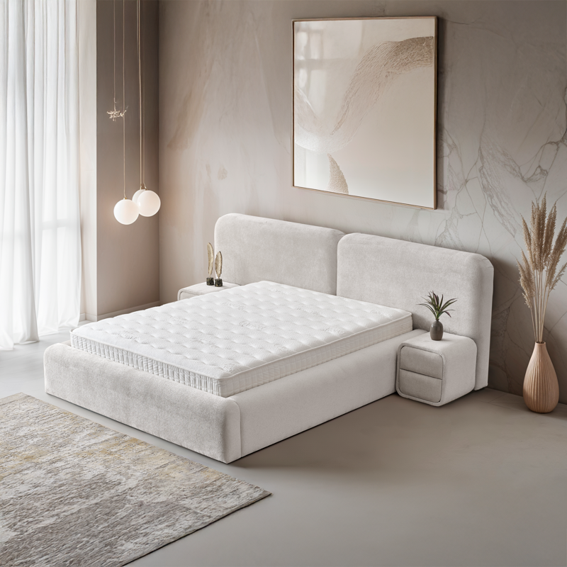 Upholstered bedroom with mattress MYKONOS 160 x 200 - pearl SY