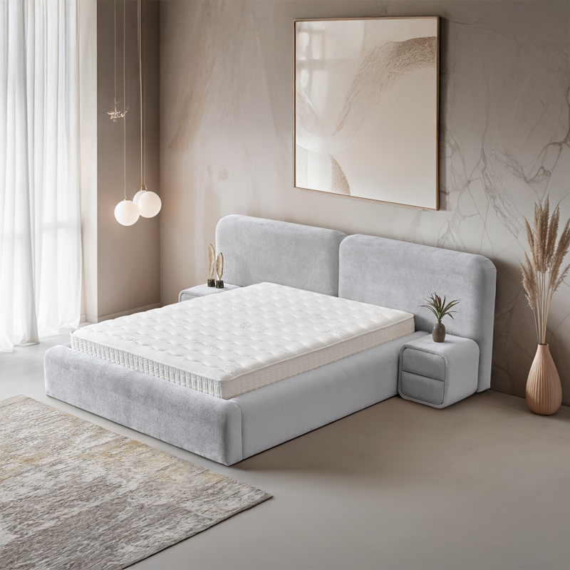 Upholstered bedroom with mattress MYKONOS 160 x 200 - silver AN