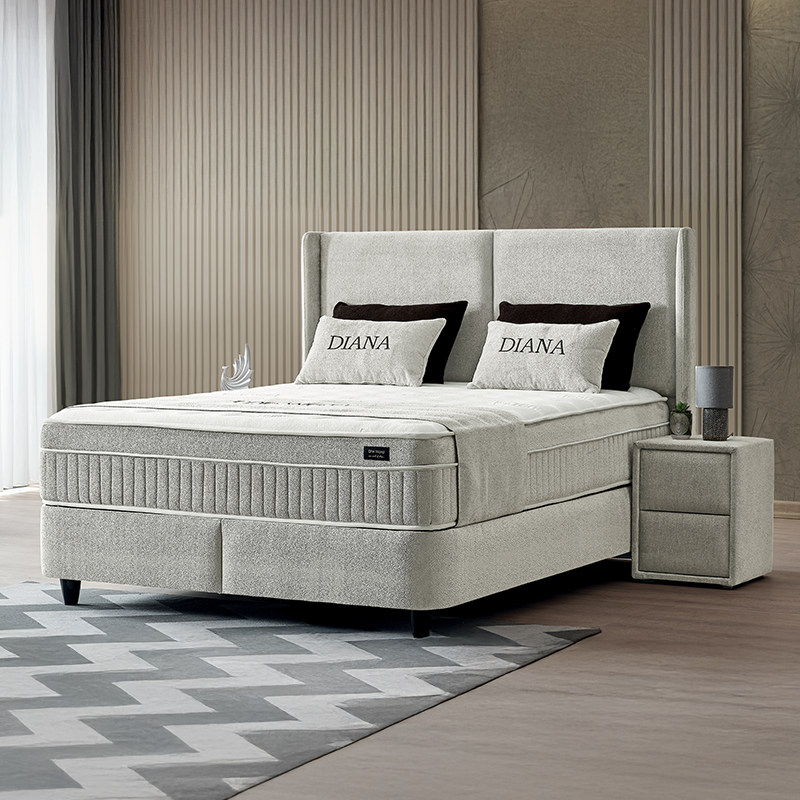 Upholstered bedroom with mattress DIANA 180 x 200 - light gray 326