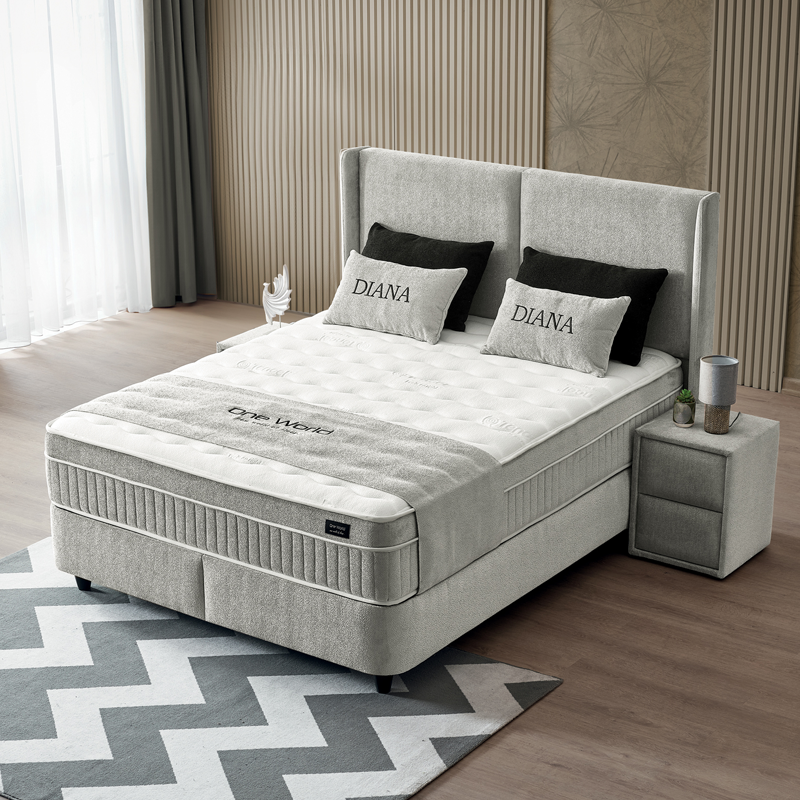 Upholstered bedroom with mattress DIANA 180 x 200 - light gray 326