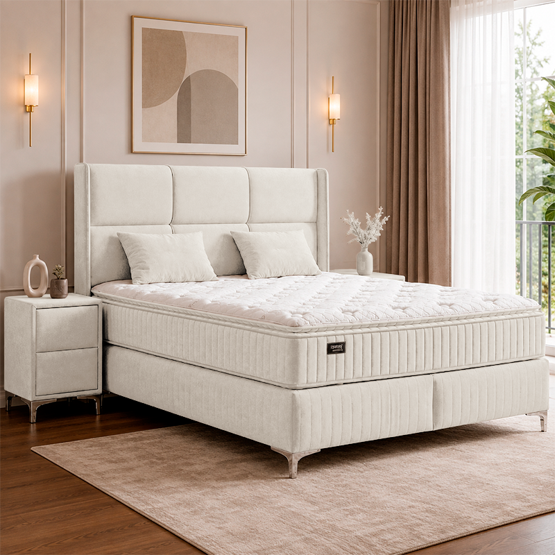 Upholstered bedroom with mattress BELLA 180 x 200 - beige 02