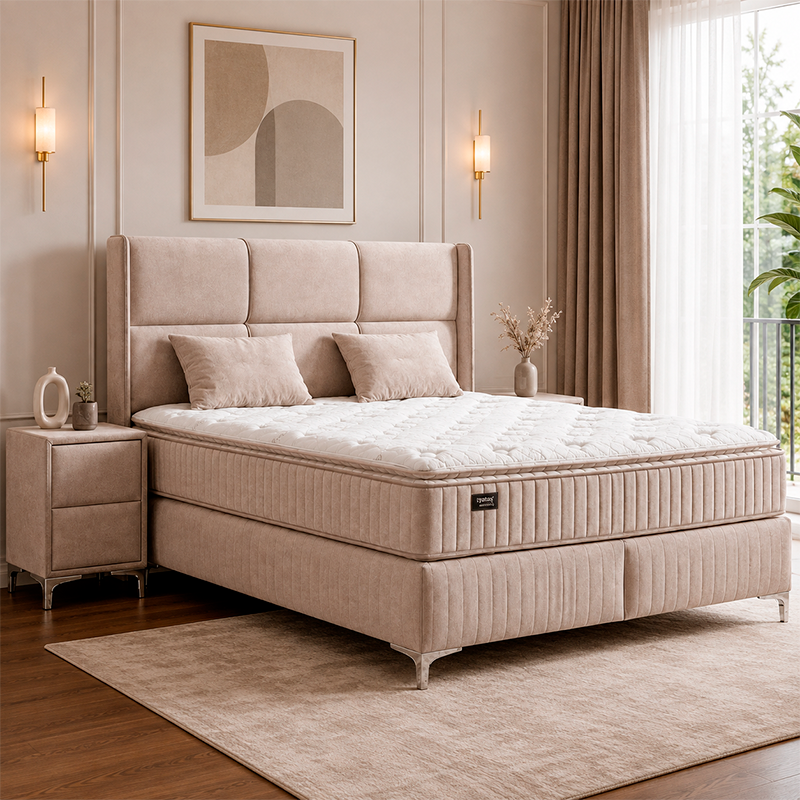Upholstered bedroom with mattress BELLA 180 x 200 - cream 03