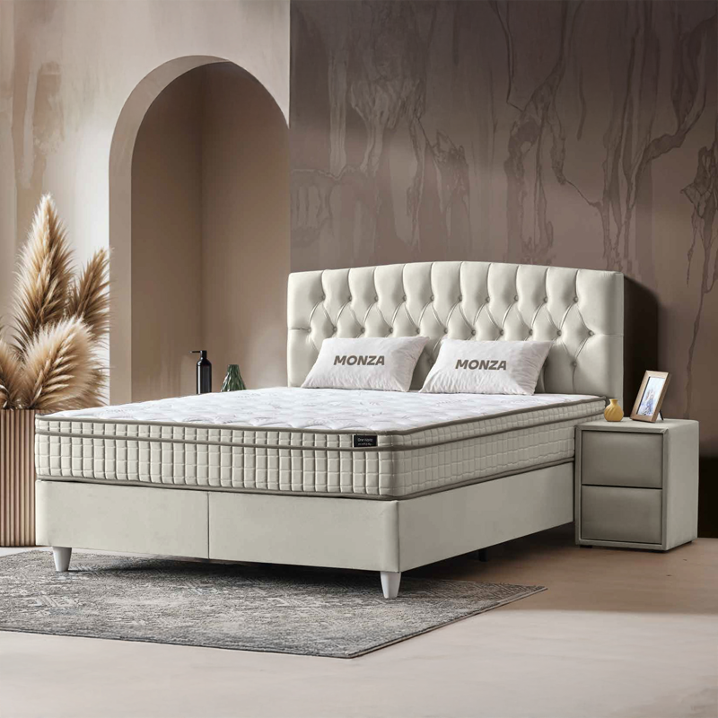 Upholstered bedroom with mattress MONZA 160 x 200 - cream B 01