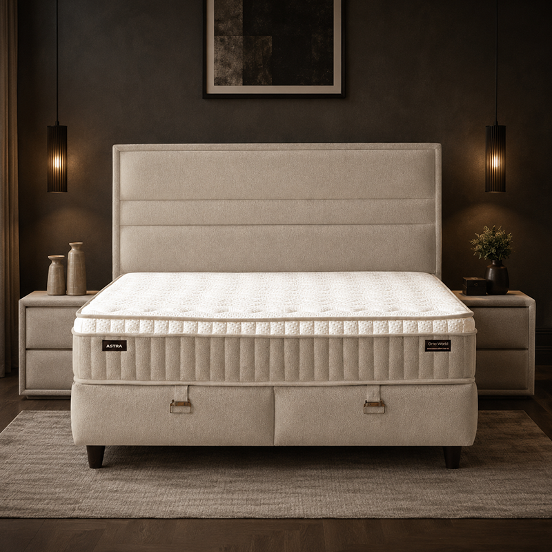 Upholstered bedroom with mattress ASTRA 160 x 200 - beige 04