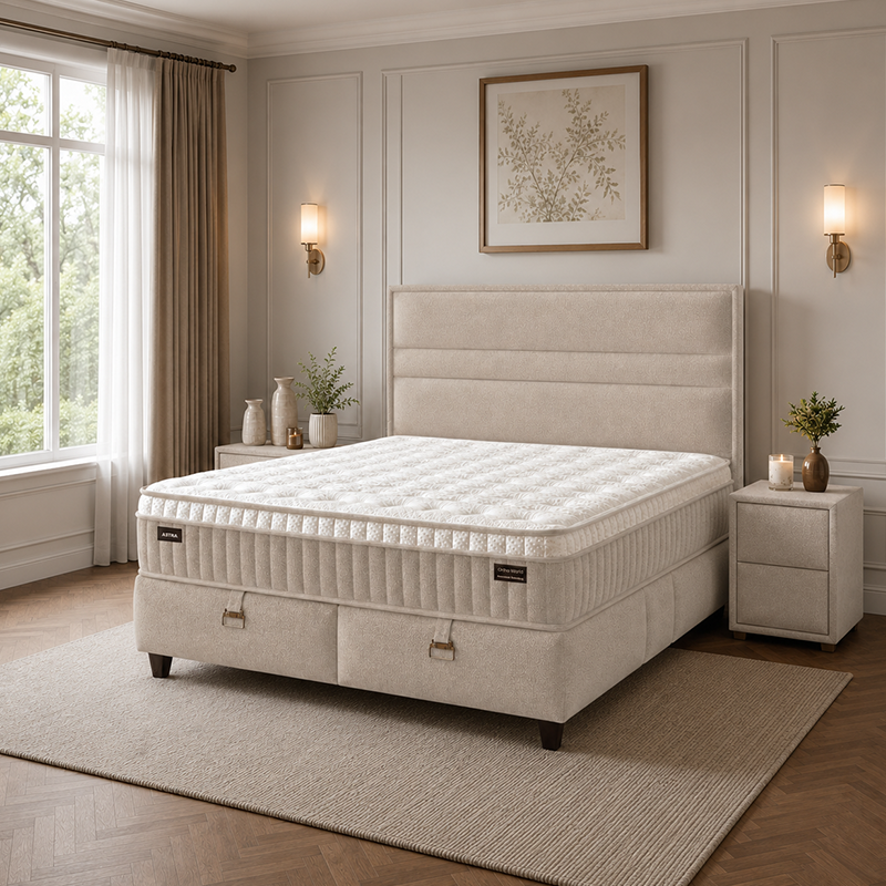Upholstered bedroom with mattress ASTRA 160 x 200 - beige 04