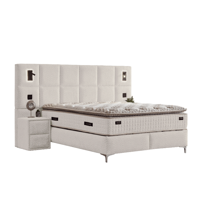 Upholstered bedroom with mattress IBIZA 160 x 200 - cream AN