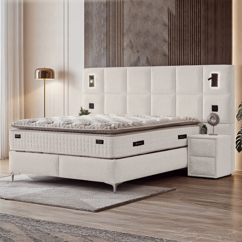 Upholstered bedroom with mattress IBIZA 160 x 200 - cream AN