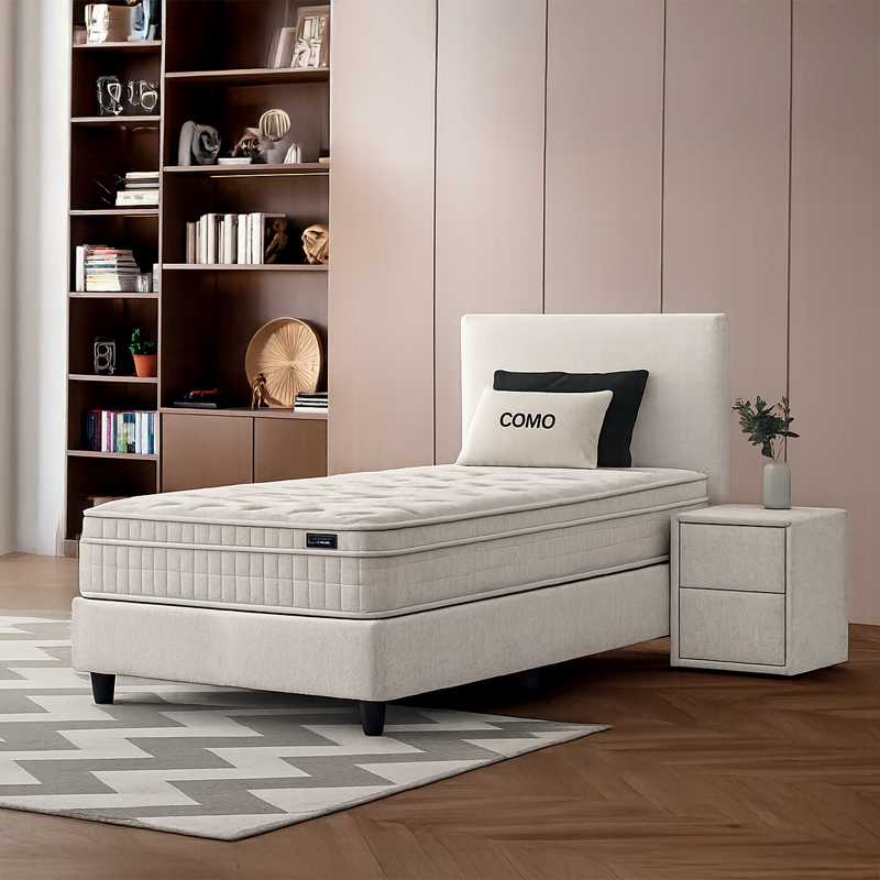 Upholstered bed with mattress COMO 90 x 200 - cream 01