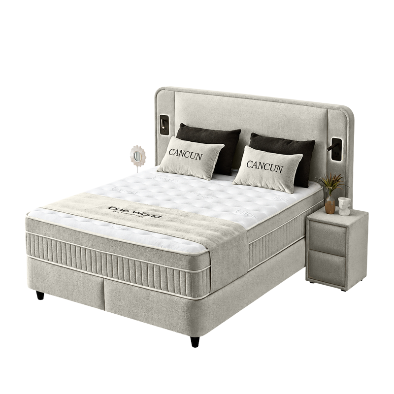 Upholstered bedroom with mattress CANCUN 140 X 200 - latte 06