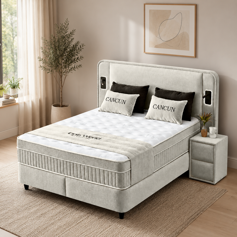 Upholstered bedroom with mattress CANCUN 140 X 200 - latte 06